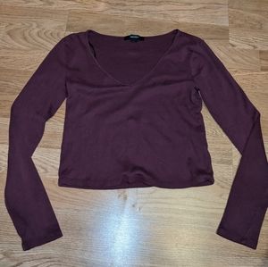 Maroon Long Sleeve Crop Top